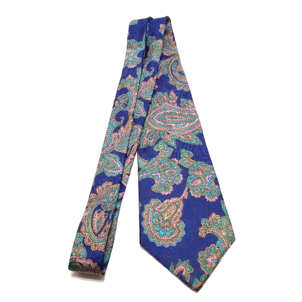Kenneth Roberts Necktie Blue Paisley Pattern Men's Silk Neck Tie 59x3.75"